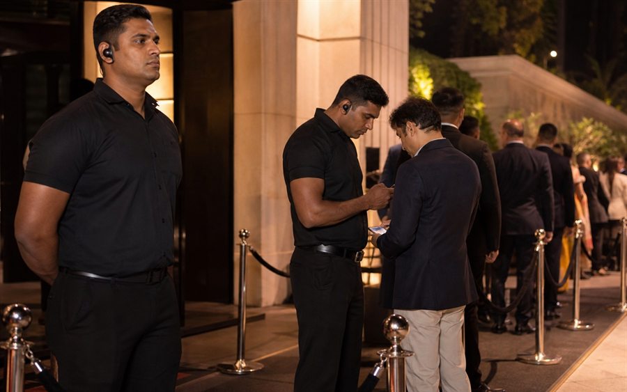 Bouncer team managing queue and venue control
