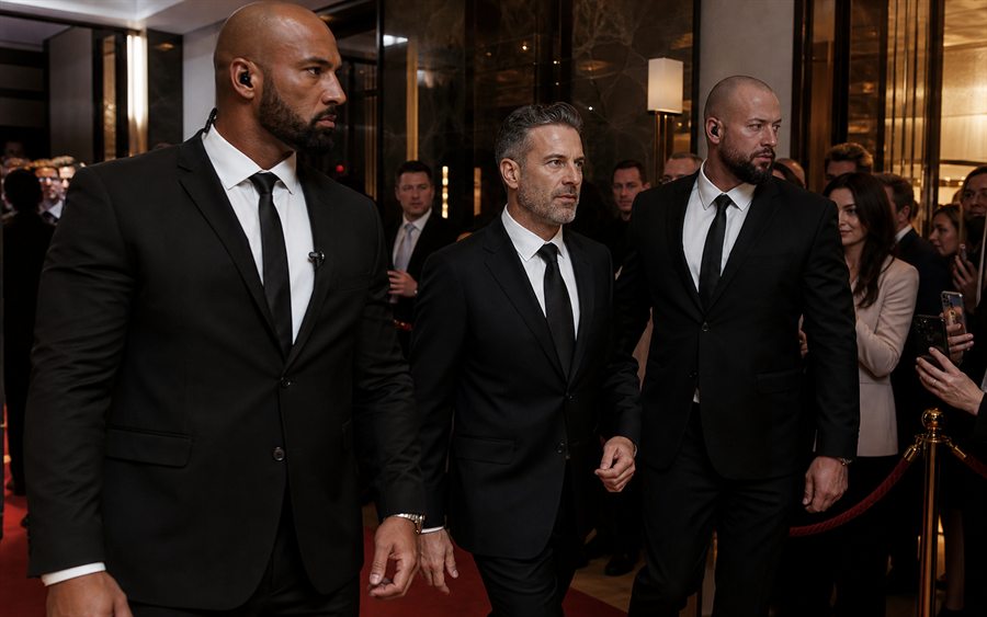 Bouncers protecting VIP guest